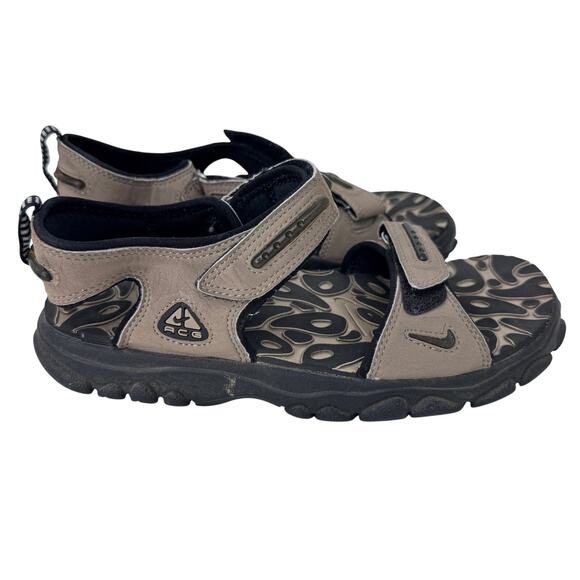 Nike ACG Outdoor Hiking Sandals Leather Slip-On‎ Open Toe Tan/Black Mens Size 7 - Picture 1 of 14